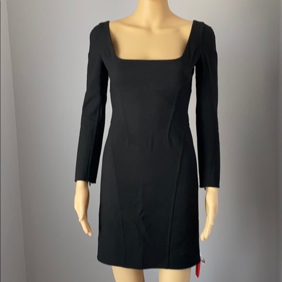 NWT DSQUARED wool blend square neck fitted long sleeve structured mini dress
